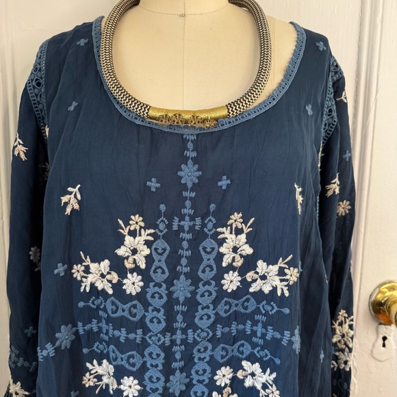Johnny Was Abella scoop neck blue indigo Embroidered floral lace dress - Picture 6 of 11